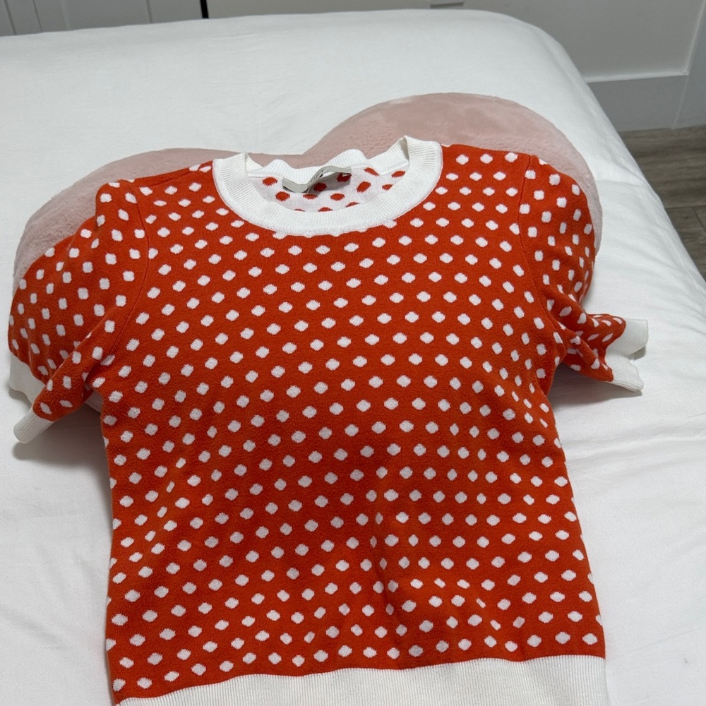 LOFT White Sweater with Orange Dots